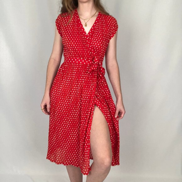 Stunning Vintage Micro Pleated Wrap Dress High Waisted Belted Midi Summer Dress - Picture 9 of 9